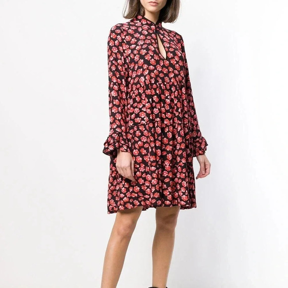Ganni Dresses & Skirts - Ganni S Lindale Red Floral Crepe Mini Dress